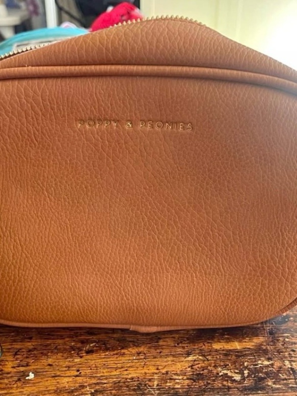 Poppy & Peonies Cognac Pebbled Leather Crossbody